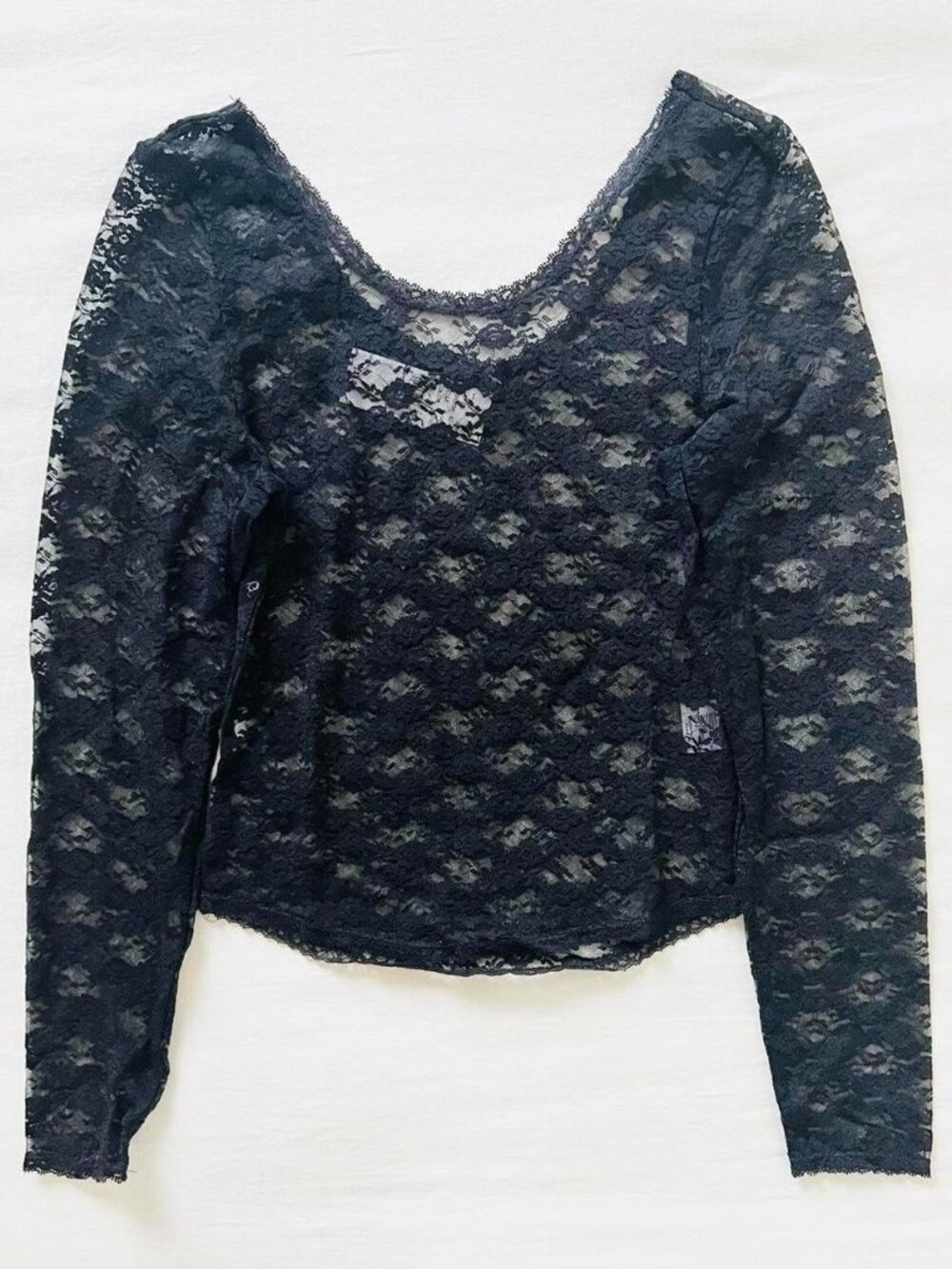 BNWT Brandy Melville-John Galt Black Lace Long Sleeve T-shirt 19.5 x 14